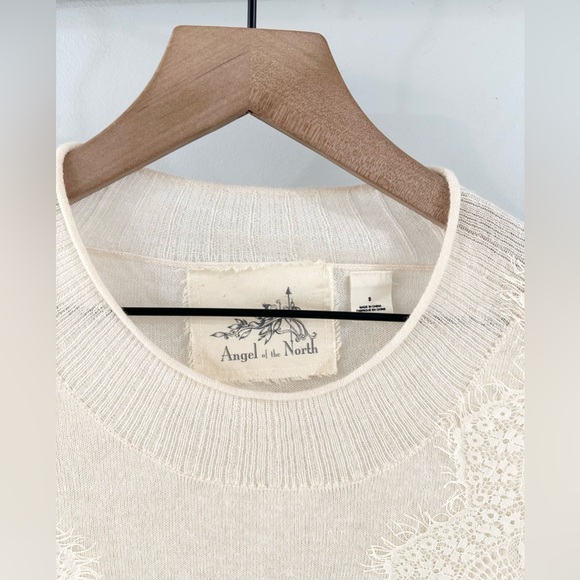 Anthropologie Angel Of The North Lace Detail Sweater Beige Size Small - Picture 5 of 6